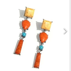 Saharan Sabbatical Orange Post Earrings  😎   LIMITED Turquoise Stone